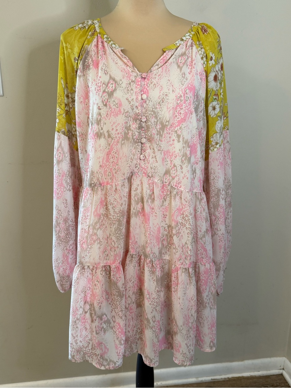 Kori whimsical floral midi dress pink green ethereal fairycore SZ M